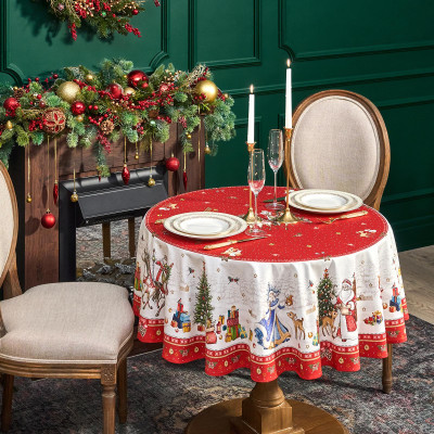 Скатерть круглая "С НОВЫМ ГОДОМ"150 см ,красный, 100% хлопок ,твил LEFARD 850-763-24-6
