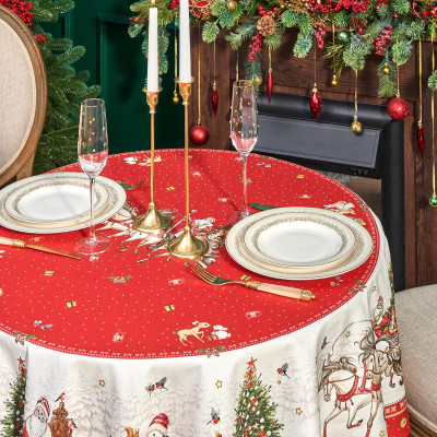 Скатерть круглая "С НОВЫМ ГОДОМ"150 см ,красный, 100% хлопок ,твил LEFARD 850-763-24-7