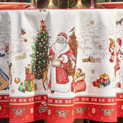 Скатерть круглая "С НОВЫМ ГОДОМ"150 см ,красный, 100% хлопок ,твил LEFARD 850-763-24-8