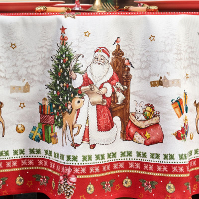 Скатерть круглая "С НОВЫМ ГОДОМ" 190см ,красный, 100% хлопок, твил, с пропиткой LEFARD 850-763-25-9