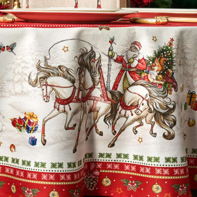 Скатерть круглая "С НОВЫМ ГОДОМ" 190см ,красный, 100% хлопок, твил, с пропиткой LEFARD 850-763-25-10