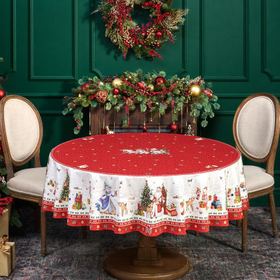 Скатерть круглая "С НОВЫМ ГОДОМ" 190см ,красный, 100% хлопок, твил, с пропиткой LEFARD 850-763-25-11