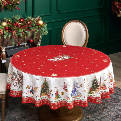Скатерть круглая "С НОВЫМ ГОДОМ" 190см ,красный, 100% хлопок, твил, с пропиткой LEFARD 850-763-25-1