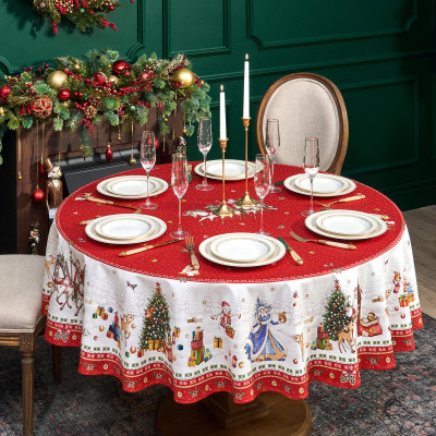 Скатерть круглая "С НОВЫМ ГОДОМ" 190см ,красный, 100% хлопок, твил, с пропиткой LEFARD 850-763-25-3