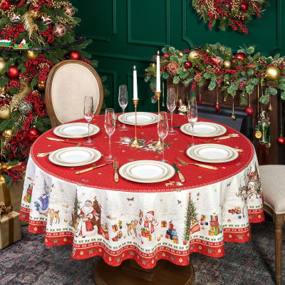Скатерть круглая "С НОВЫМ ГОДОМ" 190см ,красный, 100% хлопок, твил, с пропиткой LEFARD 850-763-25-4