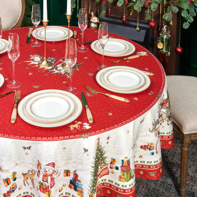 Скатерть круглая "С НОВЫМ ГОДОМ" 190см ,красный, 100% хлопок, твил, с пропиткой LEFARD 850-763-25-5