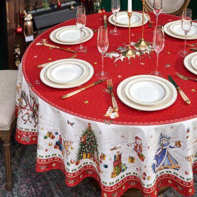 Скатерть круглая "С НОВЫМ ГОДОМ" 190см ,красный, 100% хлопок, твил, с пропиткой LEFARD 850-763-25-6