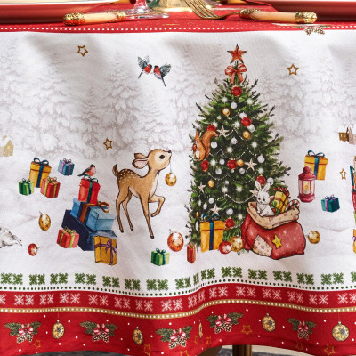 Скатерть круглая "С НОВЫМ ГОДОМ" 190см ,красный, 100% хлопок, твил, с пропиткой LEFARD 850-763-25-7