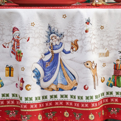 Скатерть круглая "С НОВЫМ ГОДОМ" 190см ,красный, 100% хлопок, твил, с пропиткой LEFARD 850-763-25-8