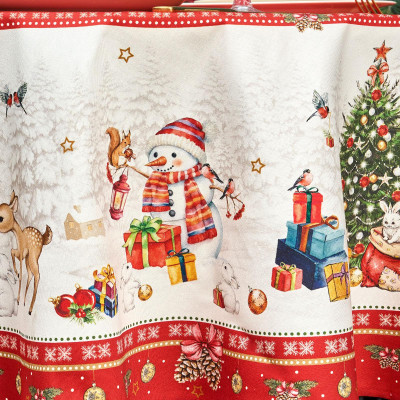 Скатерть овальная "С НОВЫМ ГОДОМ" ,140х180см ,красный, 100% хлопок ,твил LEFARD 850-763-4-9