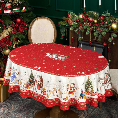 Скатерть овальная "С НОВЫМ ГОДОМ" ,140х180см ,красный, 100% хлопок ,твил LEFARD 850-763-4-12