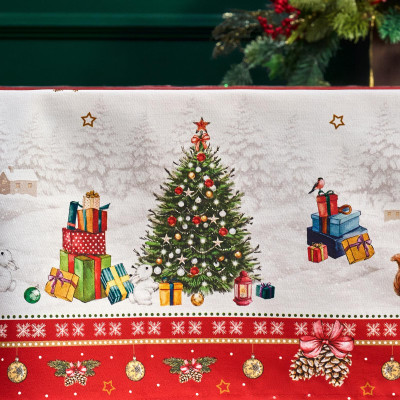 Скатерть овальная "С НОВЫМ ГОДОМ" 140х300см ,красный, 100% хлопок,твил пропитка LEFARD 850-763-42-10