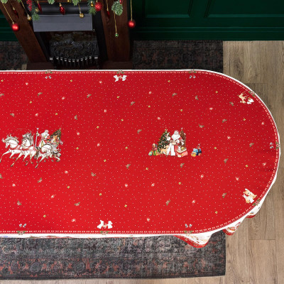 Скатерть овальная "С НОВЫМ ГОДОМ" 140х300см ,красный, 100% хлопок,твил пропитка LEFARD 850-763-42-15