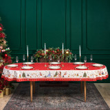 Скатерть овальная "С НОВЫМ ГОДОМ" 140х300см ,красный, 100% хлопок,твил пропитка LEFARD 850-763-42