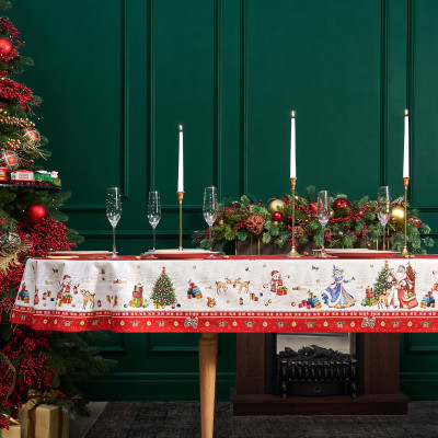 Скатерть овальная "С НОВЫМ ГОДОМ" 140х300см ,красный, 100% хлопок,твил пропитка LEFARD 850-763-42-3