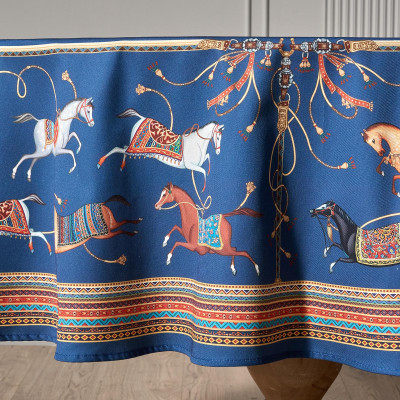 Скатерть круглая "PASSAGE" ,d220см, 100% хлопок,твил c пропиткой, синий с белым LEFARD 850-765-26-1