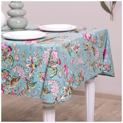 Скатерть "РАЙСКИЙ САД" 140х180 см, 100% хлопок,бирюза, LEFARD 850-818-23-2