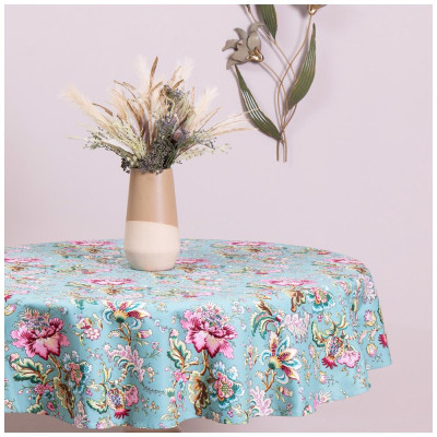 Скатерть круглая "РАЙСКИЙ САД" d145 см, 100% хлопок,бирюза, LEFARD 850-818-24-3