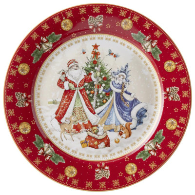 Тарелка обеденная "ДЕД МОРОЗ И СНЕГУРОЧКА" 27см красная (кор=18шт.) LEFARD 85-1716-11