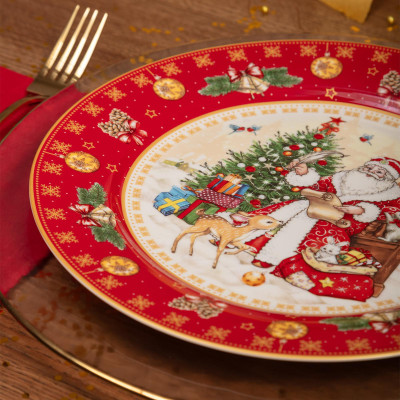 Тарелка обеденная "ДЕД МОРОЗ" 27 см красная (кор=18шт.) LEFARD 85-1719-1