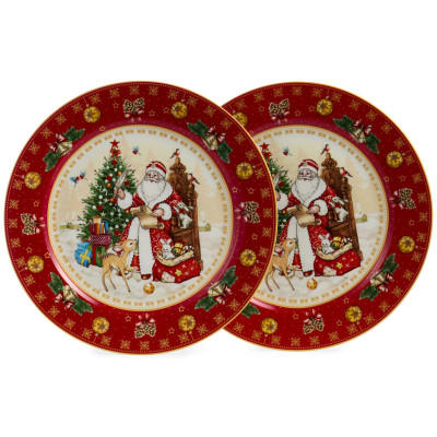 Набор тарелок обеденных "ДЕД МОРОЗ" 2 шт. 27 см красный (кор=9наб.) LEFARD 85-1719-1-2