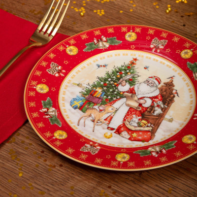 Тарелка закусочная "ДЕД МОРОЗ" 20,5 см красная (кор=18шт.) LEFARD 85-1720-1