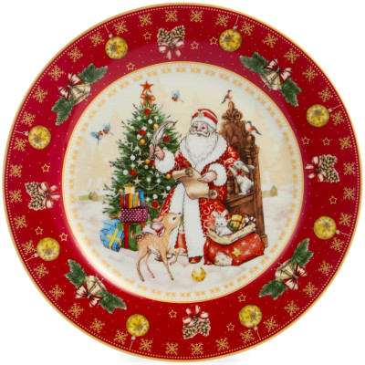 Тарелка закусочная "ДЕД МОРОЗ" 20,5 см красная (кор=18шт.) LEFARD 85-1720-3