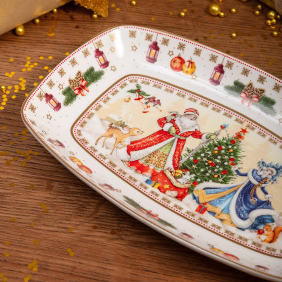 Блюдо "ДЕД МОРОЗ И СНЕГУРОЧКА" прямоуг. 25*16*3 см (кор=12шт.) LEFARD 85-1729-1