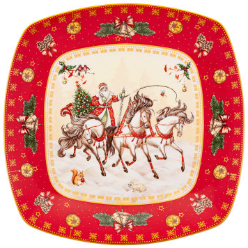 Блюдо "ТРОЙКА" квадратное 25x4,2cm красное (кор=12шт.) LEFARD 85-1733