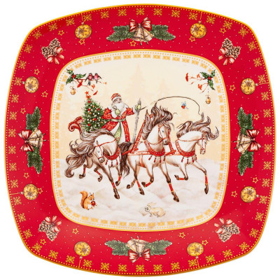 Блюдо "ТРОЙКА" квадратное 25x4,2cm красное (кор=12шт.) LEFARD 85-1733