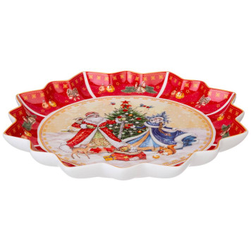 Блюдо "ДЕД МОРОЗ И СНЕГУРОЧКА" 38 см красное (кор=8шт.) LEFARD 85-1735-1