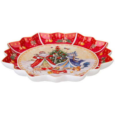 Блюдо "ДЕД МОРОЗ И СНЕГУРОЧКА" 38 см красное (кор=8шт.) LEFARD 85-1735-1