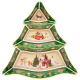 Менажница-елка "ДЕД МОРОЗ" 24*24*3 см зеленая (кор=12шт.) LEFARD 85-1750