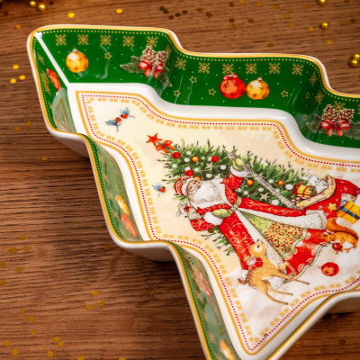Блюдо-елка "ДЕД МОРОЗ" 25*21*4 см зеленое (кор=8шт.) LEFARD 85-1755-1