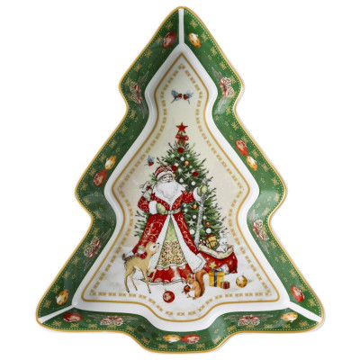 Блюдо "ДЕД МОРОЗ" в форме елки 25*21*4 см зеленое (кор=8шт.) LEFARD 85-1755-11