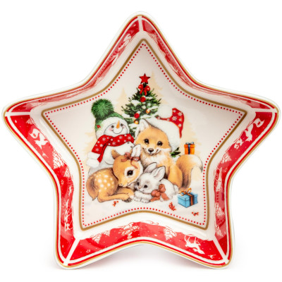 Блюдо "С НОВЫМ ГОДОМ!" в форме звезды 17,5*17,5*3,5 см красное (кор=36шт.) LEFARD 85-1957-1