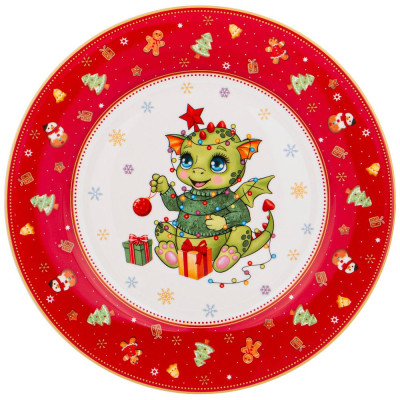 Тарелка закусочная "С НОВЫМ ГОДОМ!" 19 см красная (кор=18шт.) LEFARD 85-1964