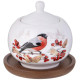 Сахарница "ЛЕСНАЯ СКАЗКА" снегири 380 мл на дерев. подставке (кор=36шт.) LEFARD 85-2024