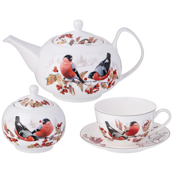 Чайный сервиз "ЛЕСНАЯ СКАЗКА" снегири на 6 пер. 14 пр. 930/380/300 мл (кор=2наб.) LEFARD 85-2025