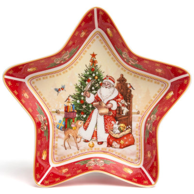 Блюдо-звезда "ДЕД МОРОЗ" 28*28*5 см красное (кор=8шт.) LEFARD 85-2081-2