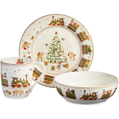 Набор посуды "C НОВЫМ ГОДОМ" 3 пр.: салатник 800 мл, тарелка 19 см, кружка 400 мл (кор=8наб.) LEFARD 85-2086
