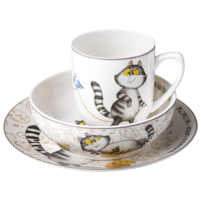 Набор посуды " СЧАСТЬЕ ЕСТЬ" 3 пр.: кружка 400 мл,  тарелка 20, 5 см,  салатник 15, 5*5 см 600 мл LEFARD 85-2091-3