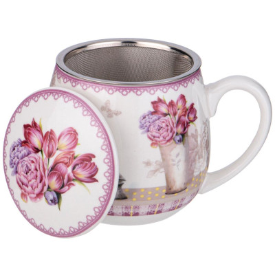 Кружка заварочная с металл. ситом и фарфор. крышкой ТЮЛЬПАНЫ 420 мл LEFARD 87-331-1