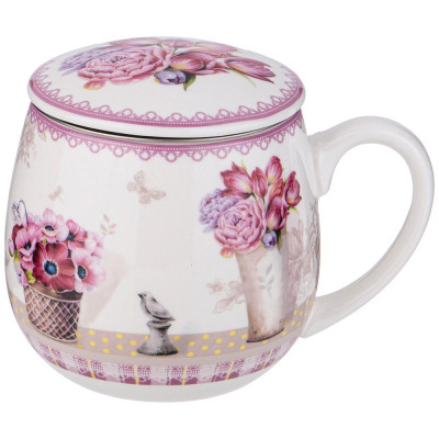 Кружка заварочная с металл. ситом и фарфор. крышкой ТЮЛЬПАНЫ 420 мл LEFARD 87-331