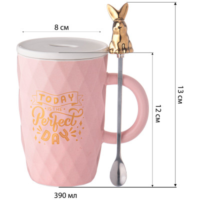 Кружка с крышкой и ложкой BUNNY 390мл, розовая LEFARD 90-1095-1