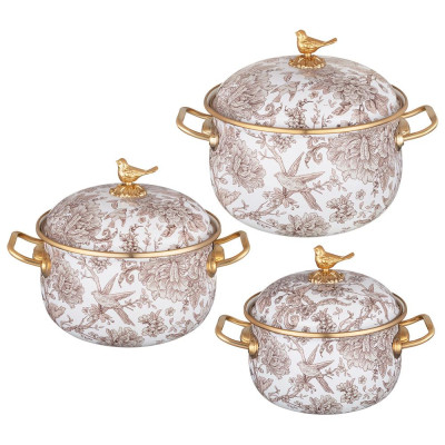 Набор кастрюль эмалированных серия ROYAL GARDEN, 6пр. 2,1л, 2,8л и 3,8л LEFARD 950-776