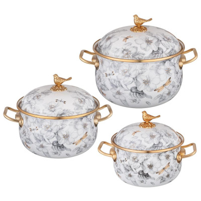 Набор кастрюль эмалированных серия яблоневый сад, 6пр. 2,1л, 2,8л и 3,8л LEFARD 950-777