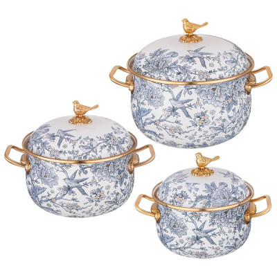 Набор кастрюль эмалированных серия ROYAL GARDEN, 6пр. 2,1л, 2,8л и 3,8л LEFARD 950-778