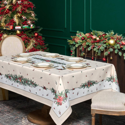 Скатерть 160х220 cm прямоугольная, "CELEBRATION", цвет: бежевый, полиэстер 100% (кор=18 LEFARD 986-001-20-9