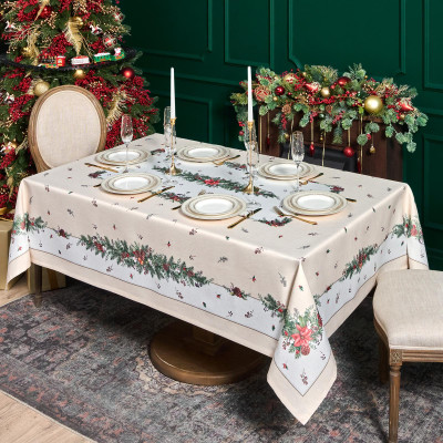 Скатерть 160х220 cm прямоугольная, "CELEBRATION", цвет: бежевый, полиэстер 100% (кор=18 LEFARD 986-001-20-4